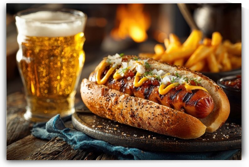 Grilled Hot Dog and Cold Beer by Matthias Hauser