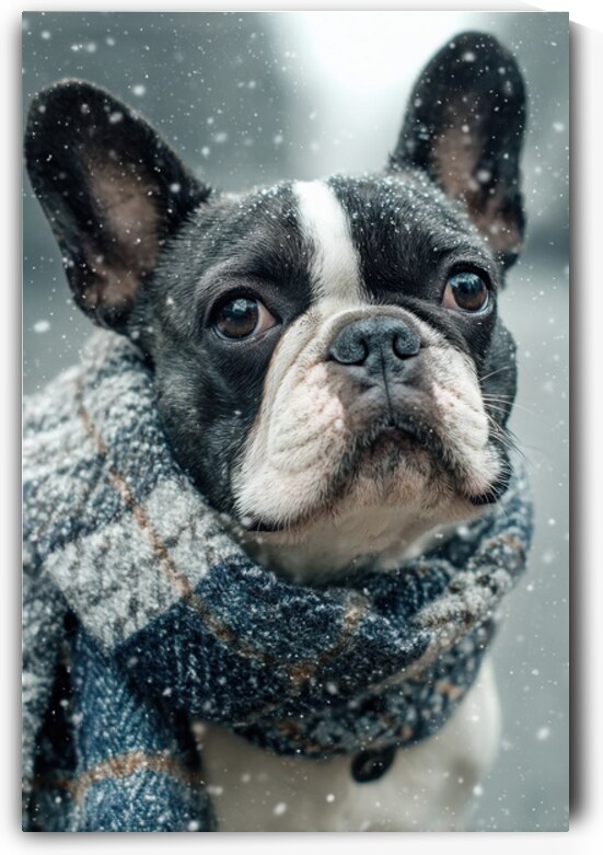 Winter Dog - French Bulldog in Cozy Scarf by Matthias Hauser