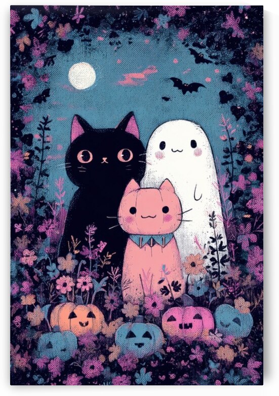 Cute Halloween Cats and Ghost with Pumpkins by Matthias Hauser