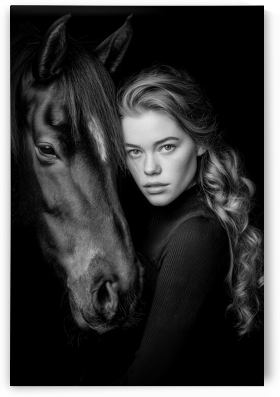 Woman and Horse Portrait Black and White 01 by Matthias Hauser