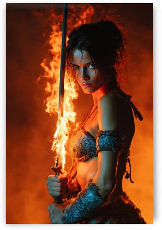 Female Warrior with a Flaming Sword by Matthias Hauser