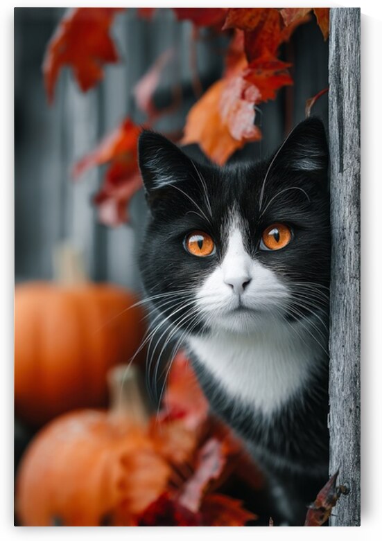 Tuxedo Cat with Autumn Pumpkins by Matthias Hauser
