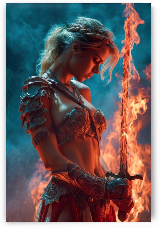 Female Warrior with Flaming Sword by Matthias Hauser