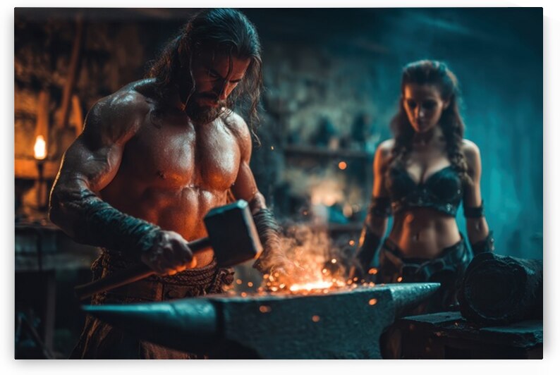 Muscular Blacksmith at the Forge by Matthias Hauser