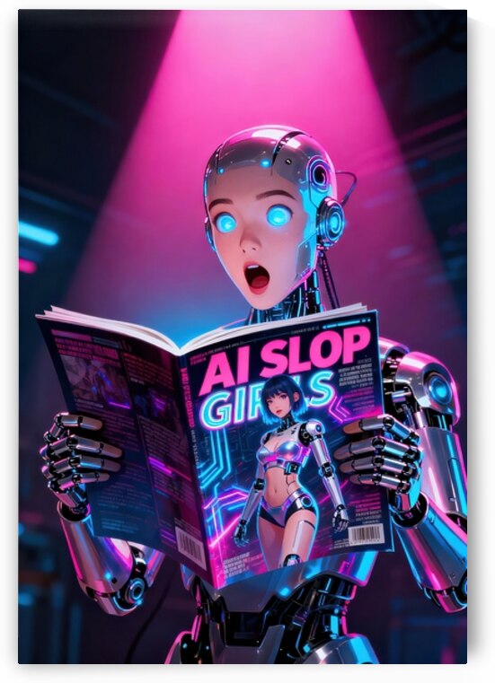 Cyborg Reading AI Slop Magazine by Matthias Hauser