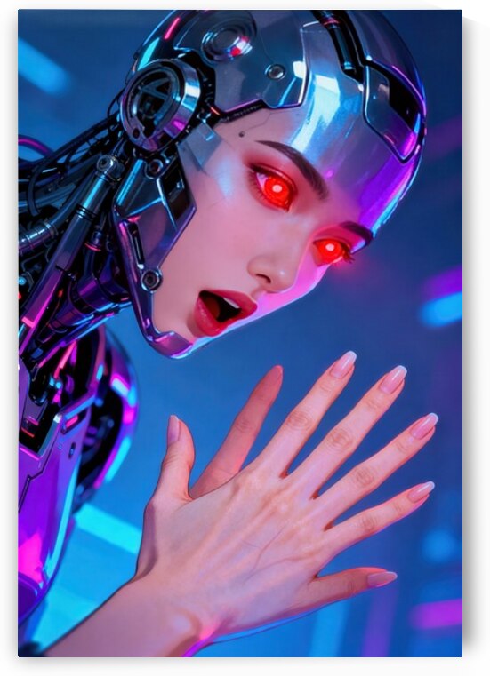 Surprised Cyborg Woman Reacts to Hand with too many Fingers by Matthias Hauser