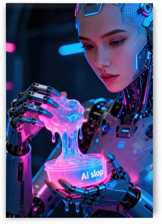 Cyborg Woman Holding Neon Slime Ai Slop by Matthias Hauser