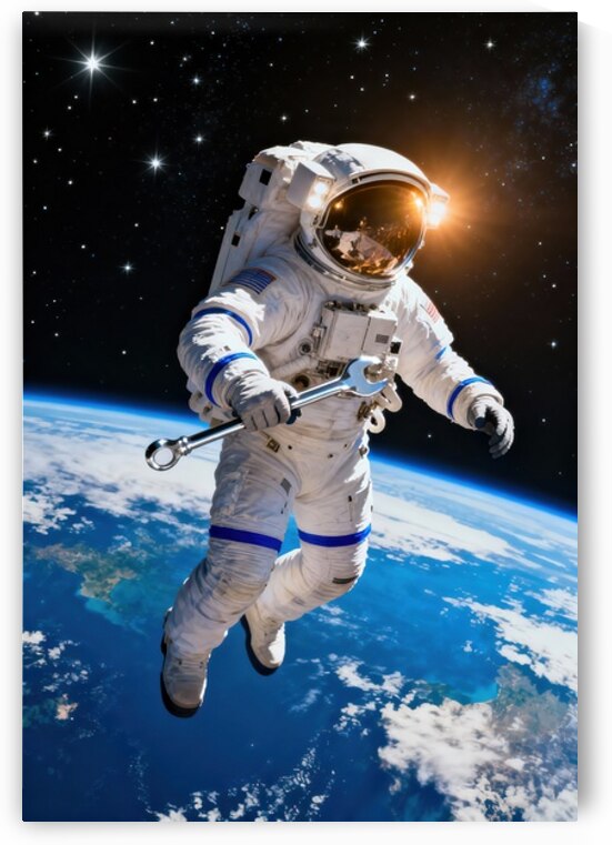 Astronaut With Giant Wrench On Spacewalk by Matthias Hauser