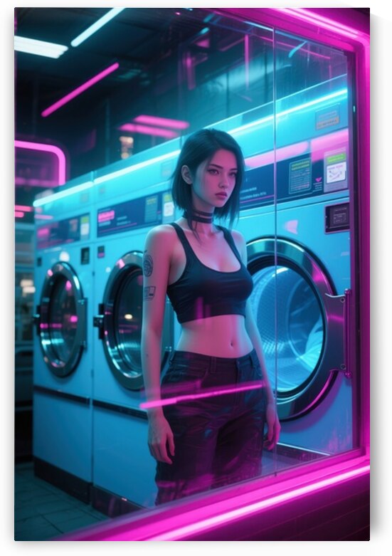 Neon Cyberpunk Laundromat Woman by Matthias Hauser