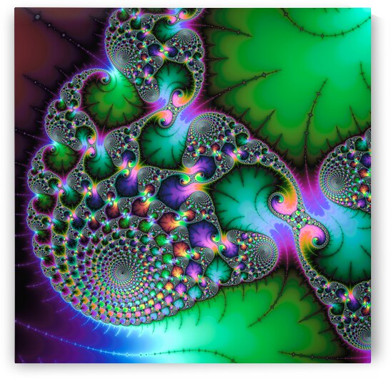 Abstract fractal art green purple jewel colors square format by Matthias Hauser