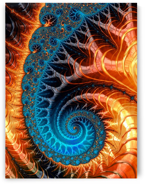 Colorful luxe fractal spiral turquoise brown orange by Matthias Hauser