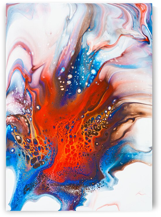 Red and Blue Abstract Acrylic Pour Painting Dutch Pour by Matthias Hauser