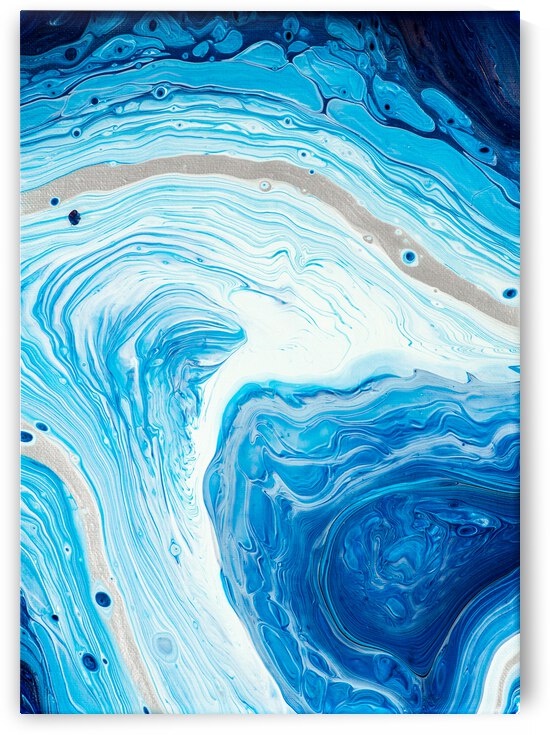 Abstract Acrylic Fluid Painting Blue White Silver by Matthias Hauser