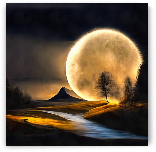 Fantasy Landscape illuminated by a huge moon by Matthias Hauser