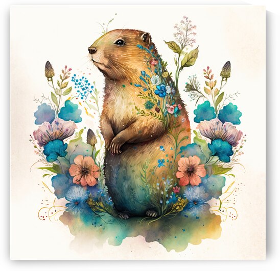 Watercolor Animal 30 Cute Groundhog by Matthias Hauser