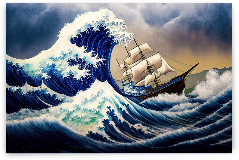 Ship sailing the great wave off Kanagawa 01 by Matthias Hauser