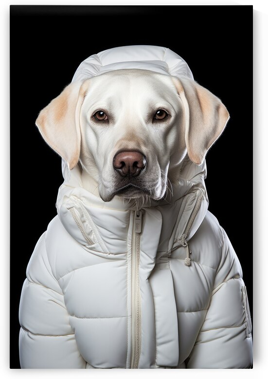 Labrador Dog dressed in white down jacket 01 by Matthias Hauser
