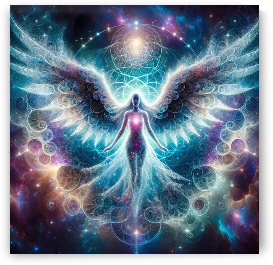 Spiritual Cosmic Fractal Angel 01 by Matthias Hauser Wall Art