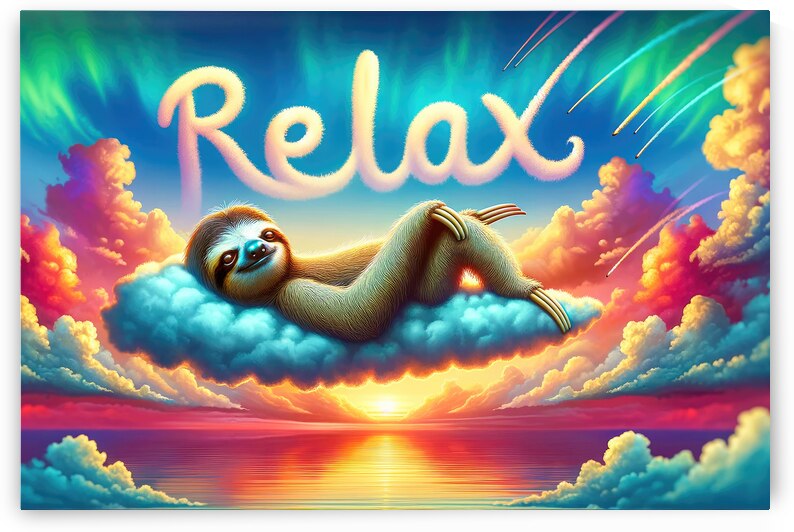 Sloth relaxing on colorful clouds 01 by Matthias Hauser