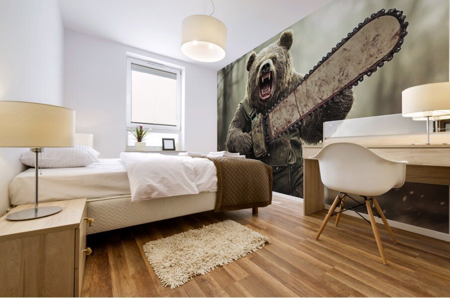 Bear with Chainsaw 02 Mural print