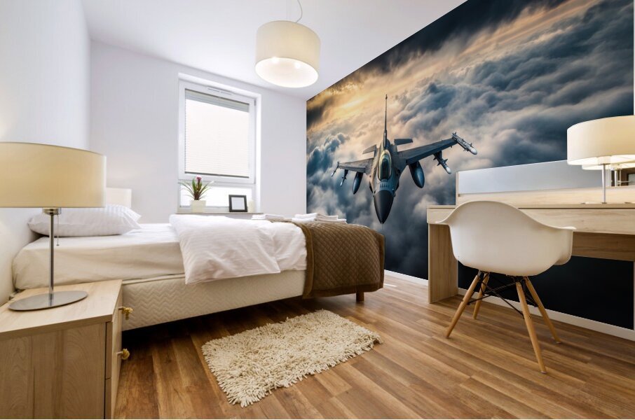 F16 Fighter Jet and Dramatic Clouds Mural print