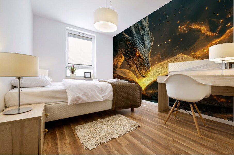 Dragon reading a magic book 01 Mural print