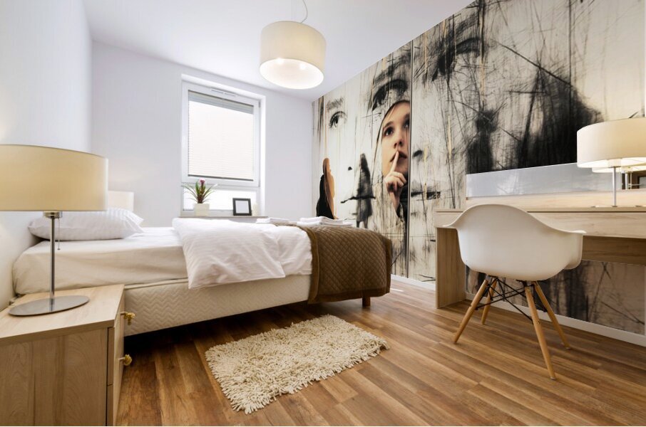 Silence Between Faces - Surreal Urban Reflection Mural print