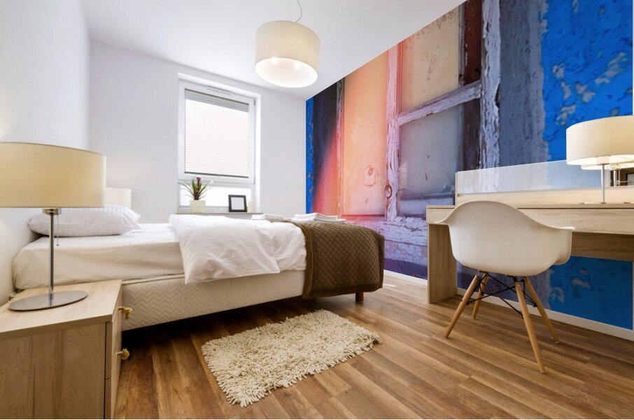 Rustic Window with Light Leak - Blue Wall Mural print