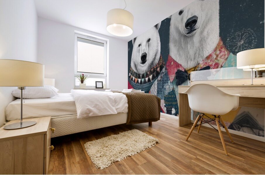 Polar Bear Duo Festive Patchwork Suits Mural print