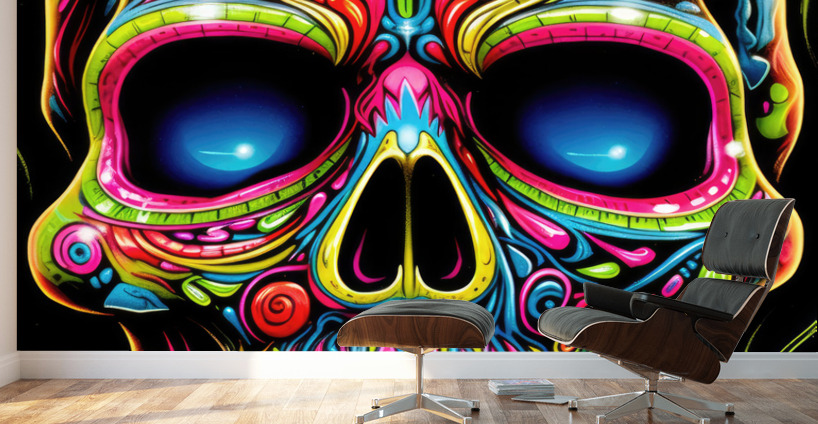 Neon Skull 01 Psychedelic Colors by Matthias Hauser Wall Art