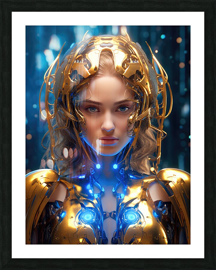 The Future of AI 50 Cyborg Gold and Blue Picture Frame print