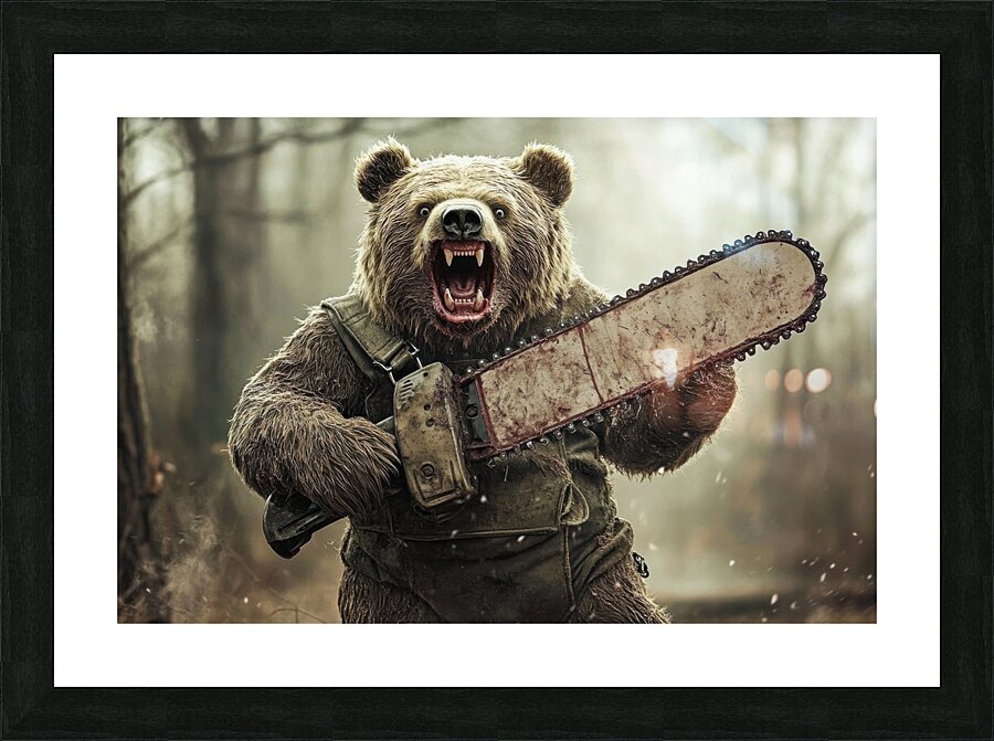 Bear with Chainsaw 02 Picture Frame print