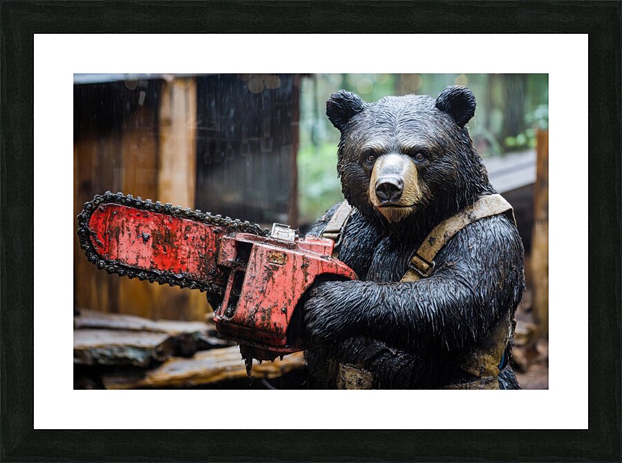 Bear with Chainsaw 01 Picture Frame print