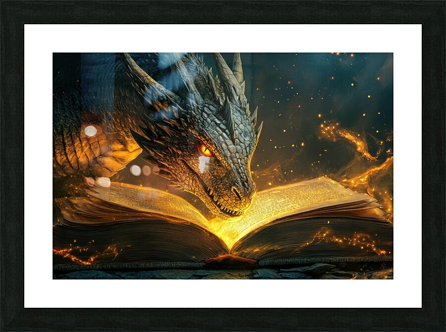 Dragon reading a magic book 01 Picture Frame print
