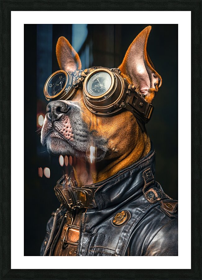 Steampunk Animal - A Cool Biker Dog Picture Frame print