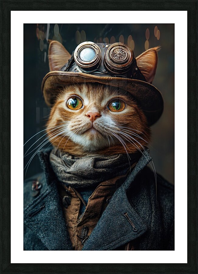 Cute Steampunk Cat Explorer Picture Frame print