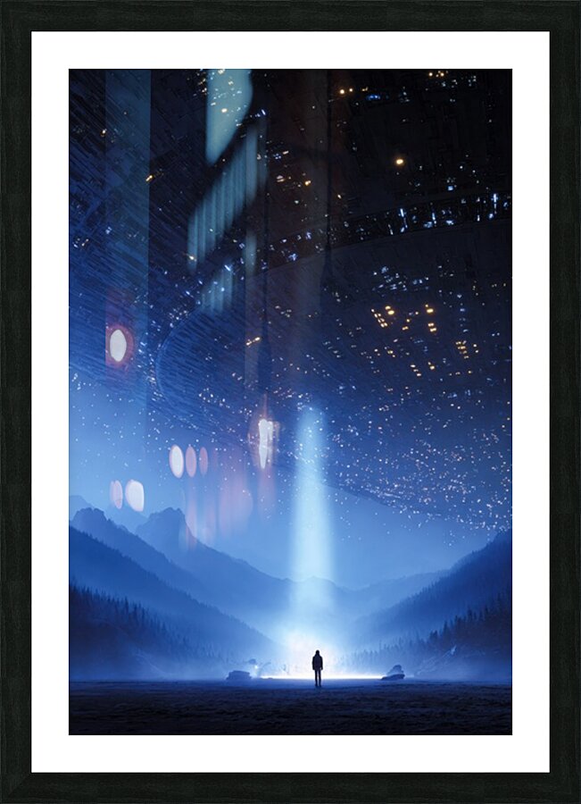Alien Encounter Under Starry Sky Picture Frame print