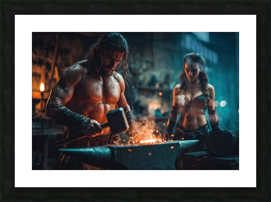 Muscular Blacksmith at the Forge Picture Frame print