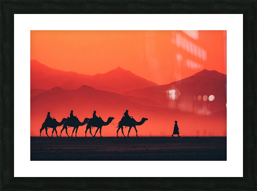 Camel Caravan at Sunset Picture Frame print