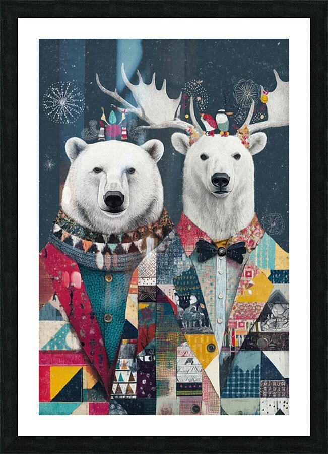 Polar Bear Duo Festive Patchwork Suits Picture Frame print