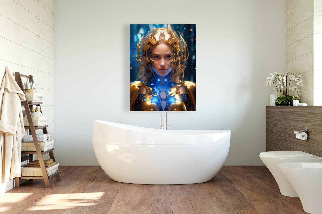 The Future of AI 50 Cyborg Gold and Blue Reproduction