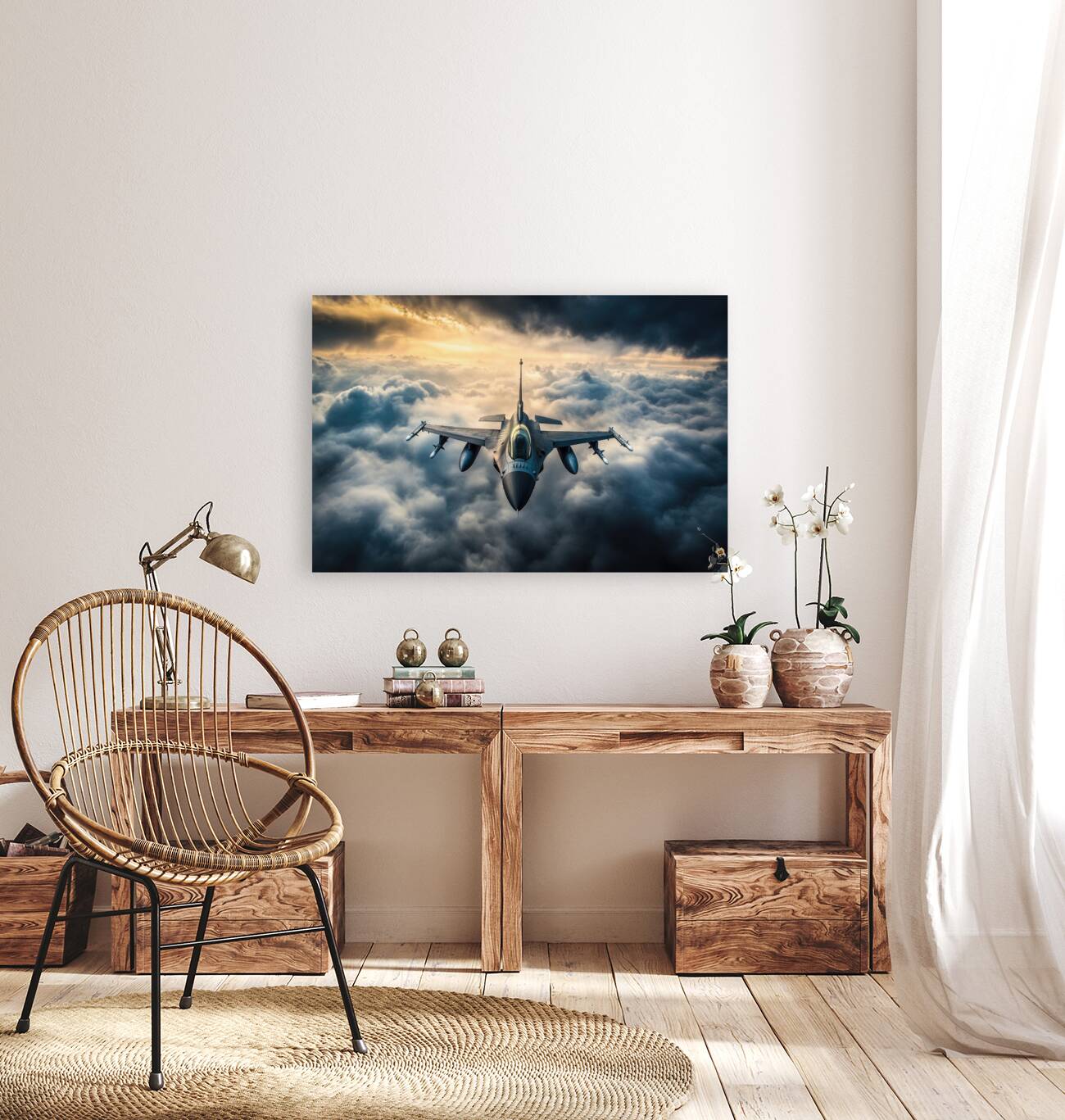 F16 Fighter Jet and Dramatic Clouds Reproduction