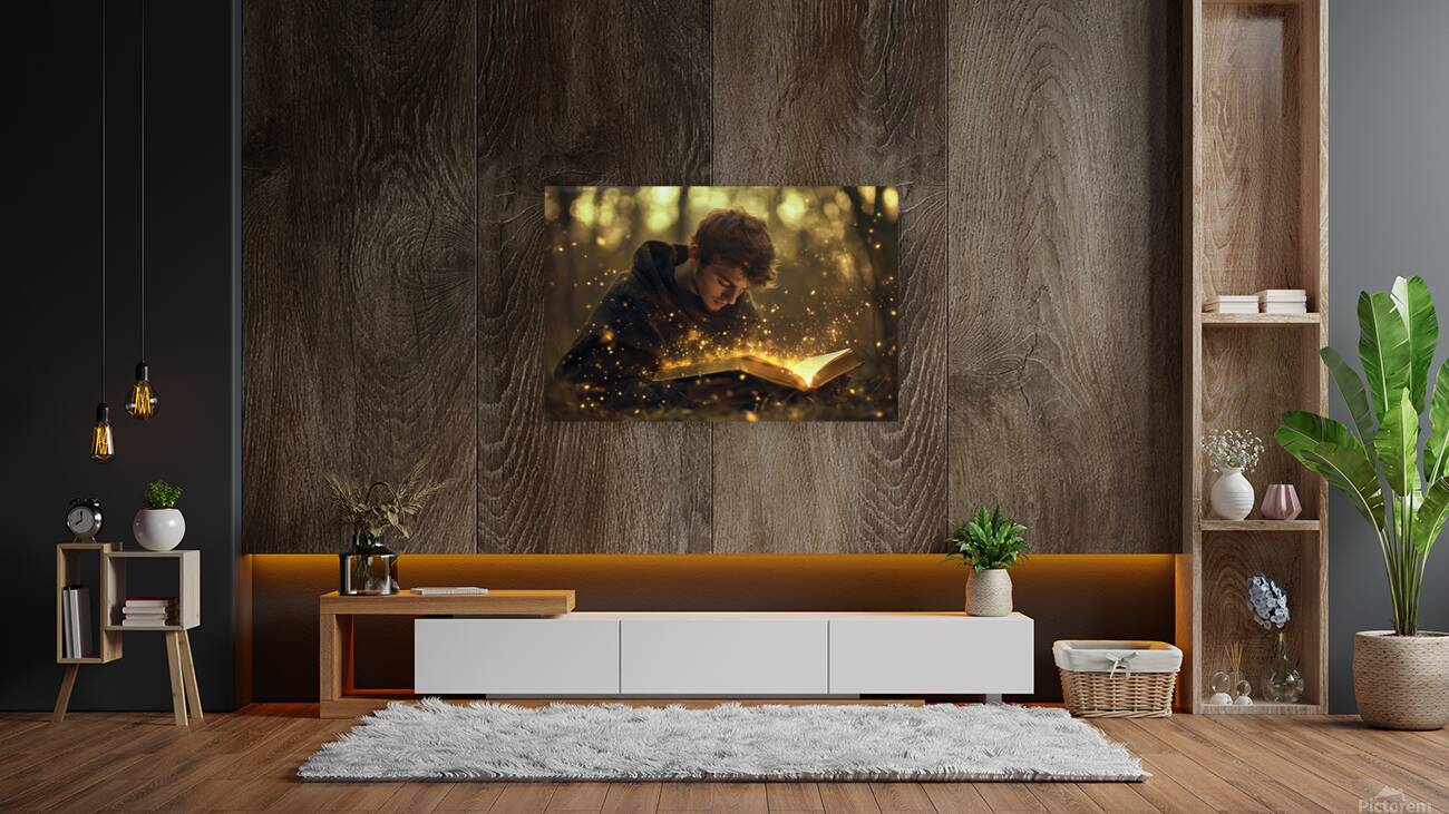 Young Man Reading Magical Book Reproduction