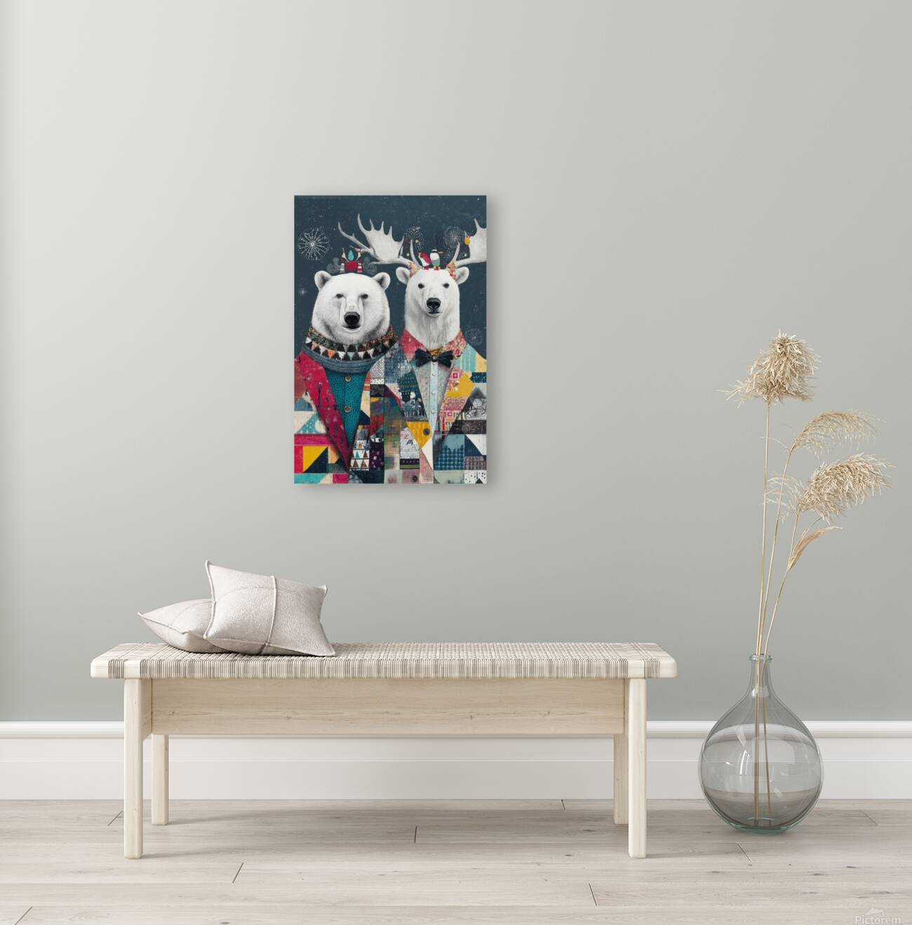 Polar Bear Duo Festive Patchwork Suits Reproduction