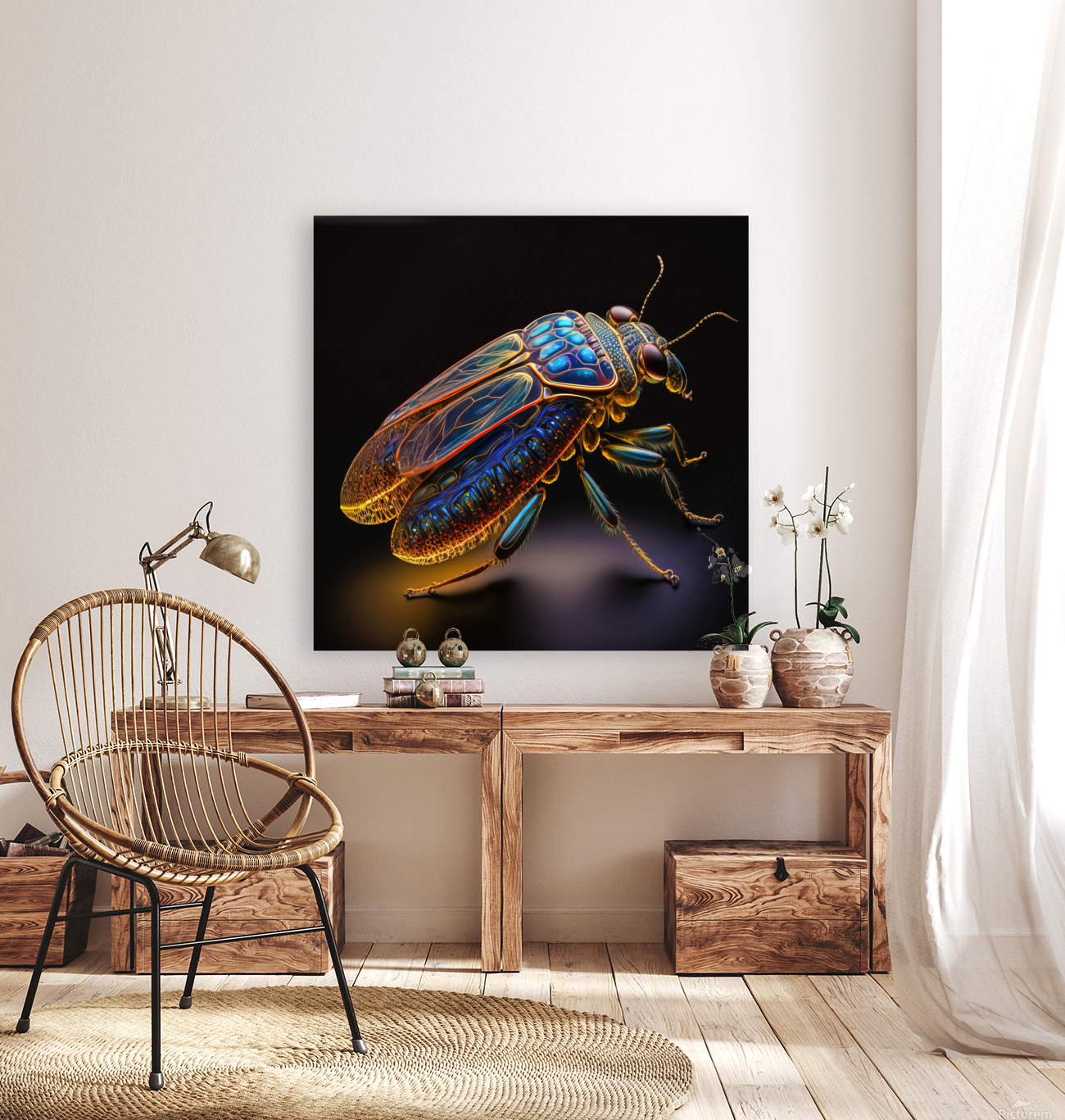 Computer Bug 01 Blue and Golden Reproduction