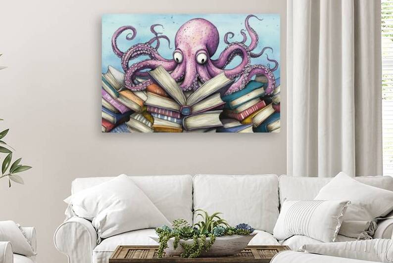 Funny Animal Art Octopus Reading Books by Matthias Hauser
