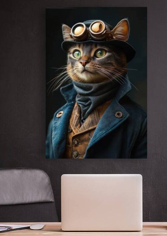 Steampunk Cat Portrait - Serious Feline by Matthias Hauser