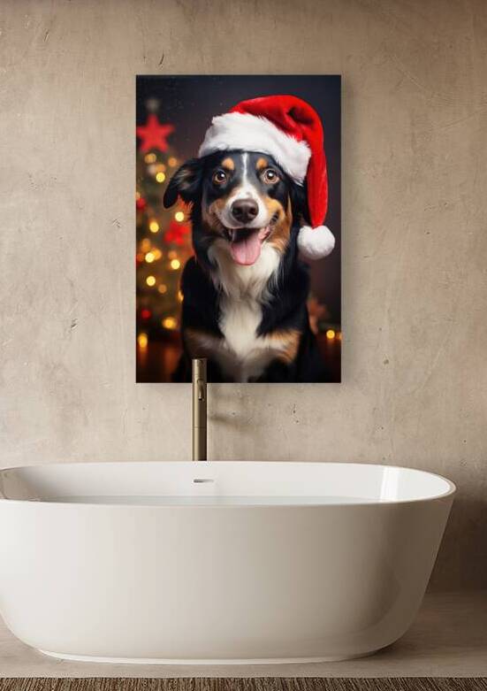 Christmas Dog with Santa Hat 02 by Matthias Hauser