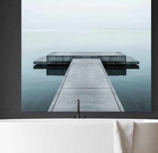 Symmetry - Minimalist Dock in Tranquil Waters by Matthias Hauser