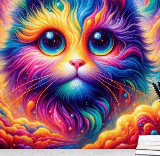 Colorful Psychedelic Cosmos Cat 01 by Matthias Hauser